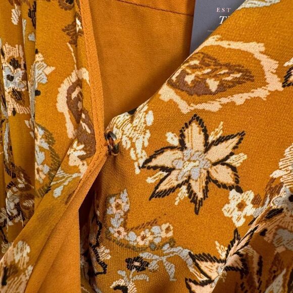 Cotton Bleu Golden Yellow Brown Paisley Long Sleeve Dress Large NWT - Picture 5 of 9